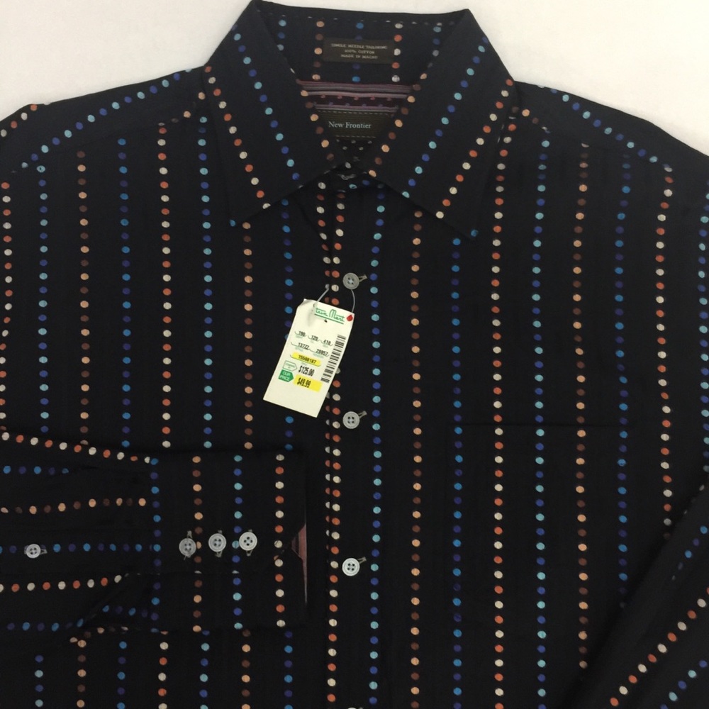 New Frontier Men’s Dress Shirt Dots Stripes X68